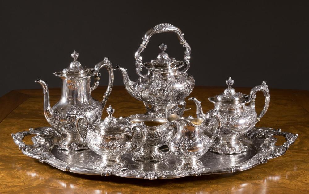 SEVEN PIECE SILVER COFFEE AND TEA 3416d8