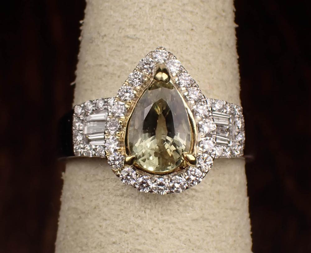 YELLOWISH GREEN SAPPHIRE AND DIAMOND 341700