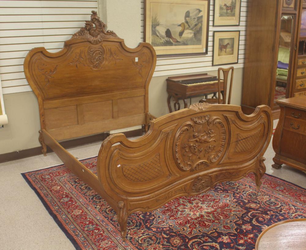 LOUIS XV STYLE CARVED WALNUT BED 34171c
