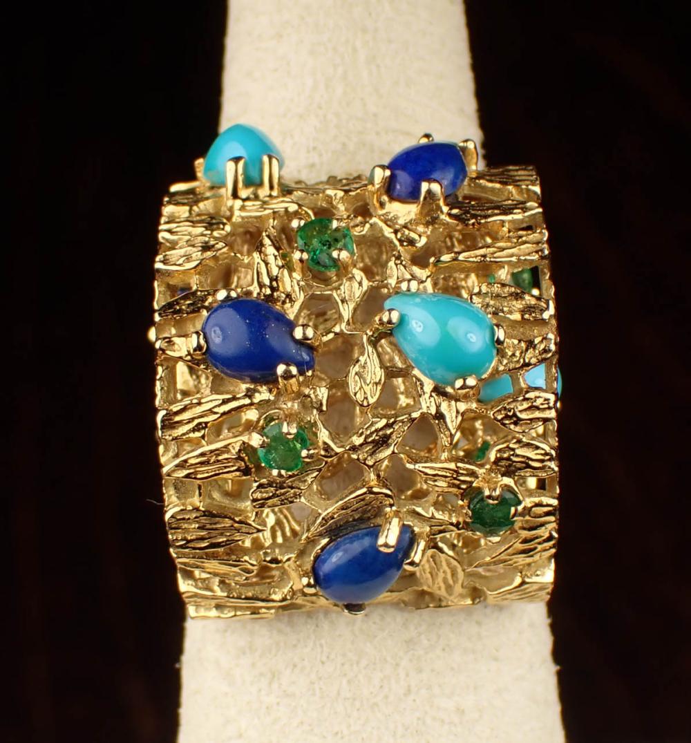 GOLD RING WITH TURQUOISE EMERALDS 341715