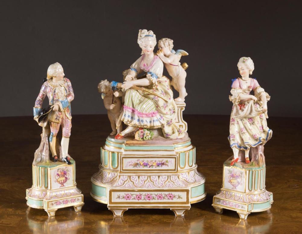 THREE PIECE GERMAN PORCELAIN GARNITURE