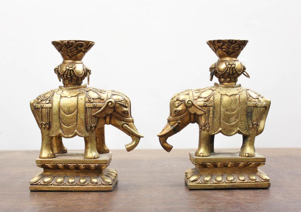 PAIR OF GILT BRONZE ELEPHANT CANDLESTICKSPAIR 34173b