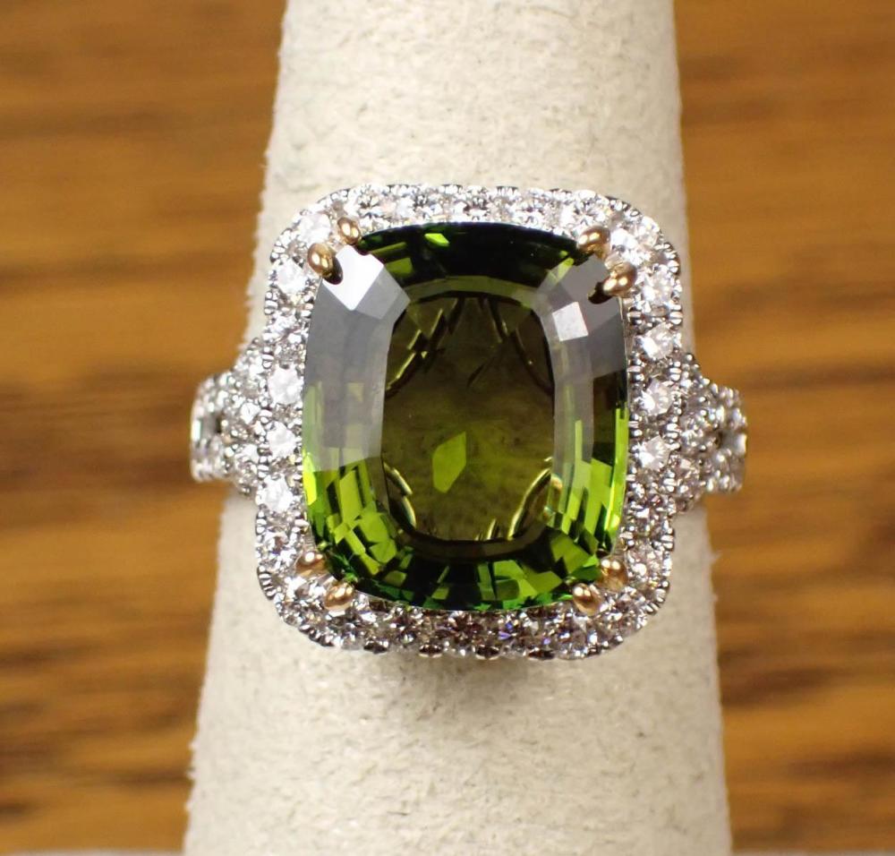 GREEN TOURMALINE DIAMOND AND GOLD 3417aa