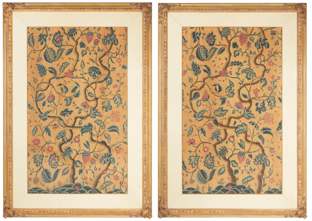 A PAIR OF CREWEL TAPESTRY PANELSA 343f3e