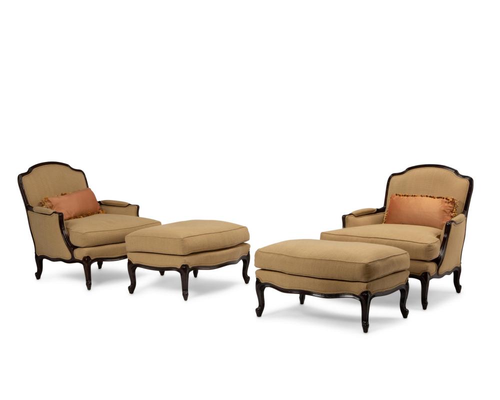 A PAIR OF LOUIS XV REVIVAL ARMCHAIRS