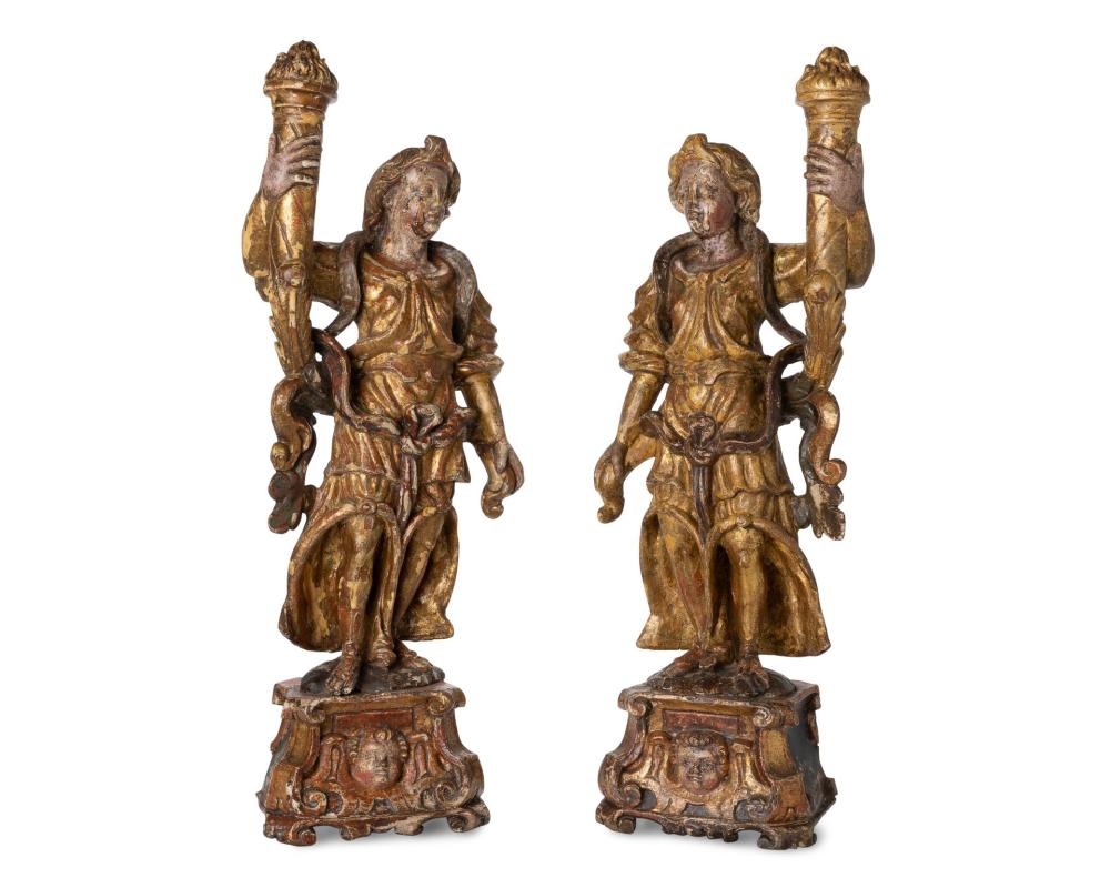 A PAIR OF CARVED GILTWOOD FIGURESA