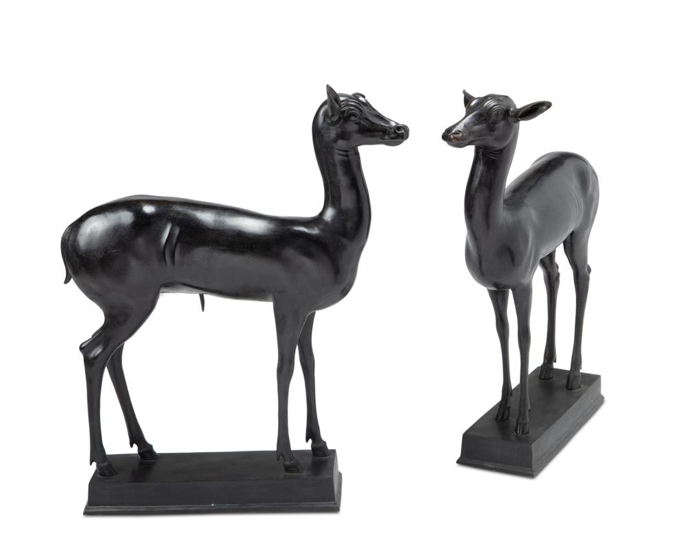 TWO BRONZE DEER, AFTER MODELS FROM THE