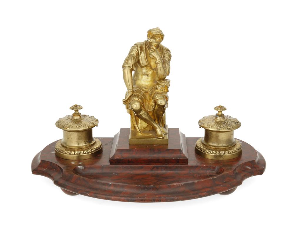 A FRENCH GILT-BRONZE AND MARBLE