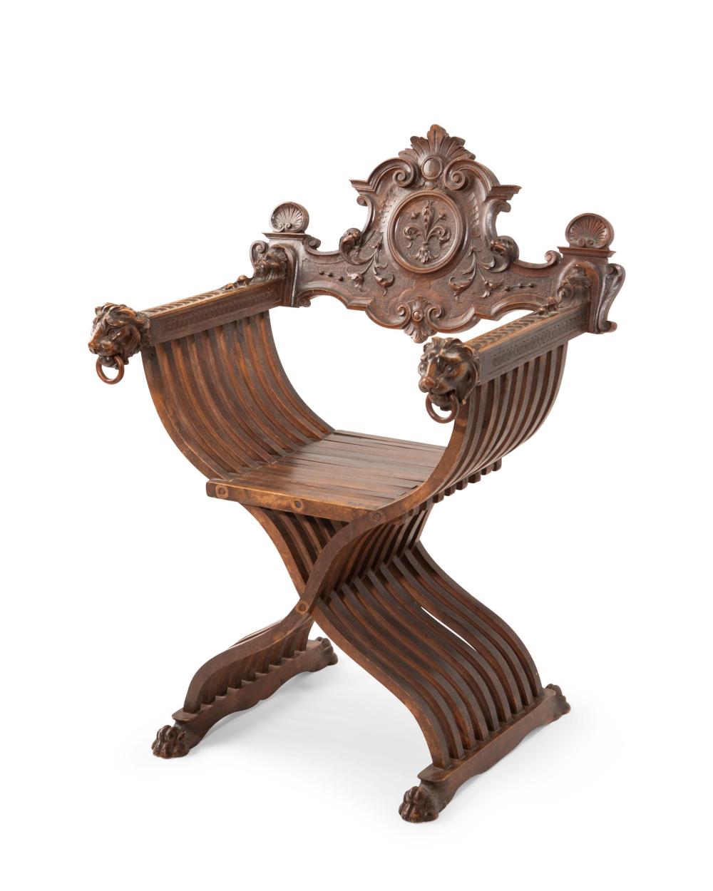 A CARVED WOOD SAVONAROLA CHAIRA