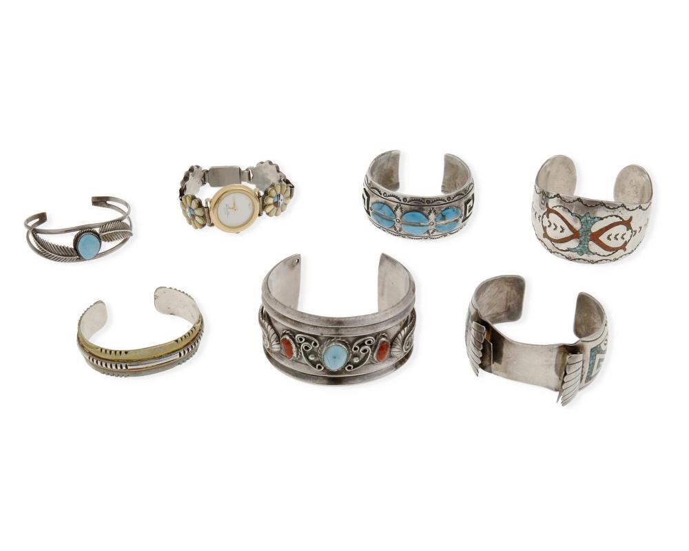 A GROUP OF SOUTHWEST SILVER JEWELRYA