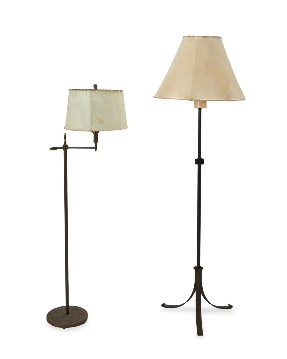 TWO FLOOR LAMPS WITH HIDE SHADESTwo