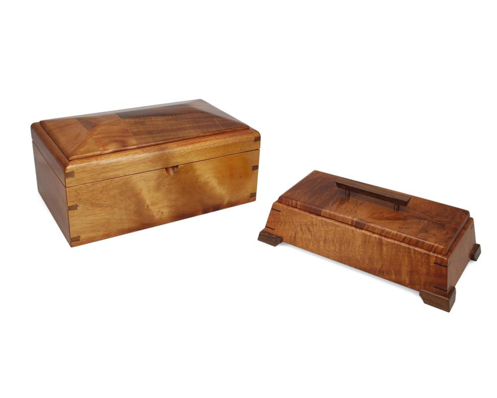 TWO CARVED KOA WOOD BOXESTwo carved 34432d