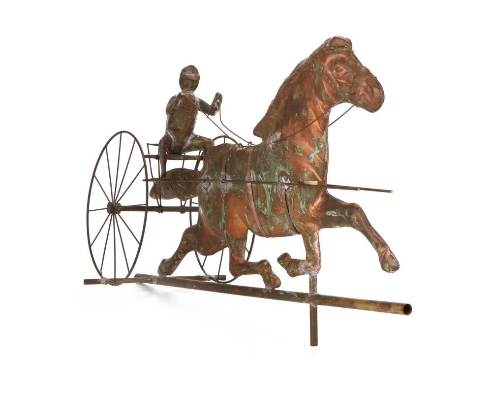 AN AMERICAN MOLDED COPPER HORSE AND