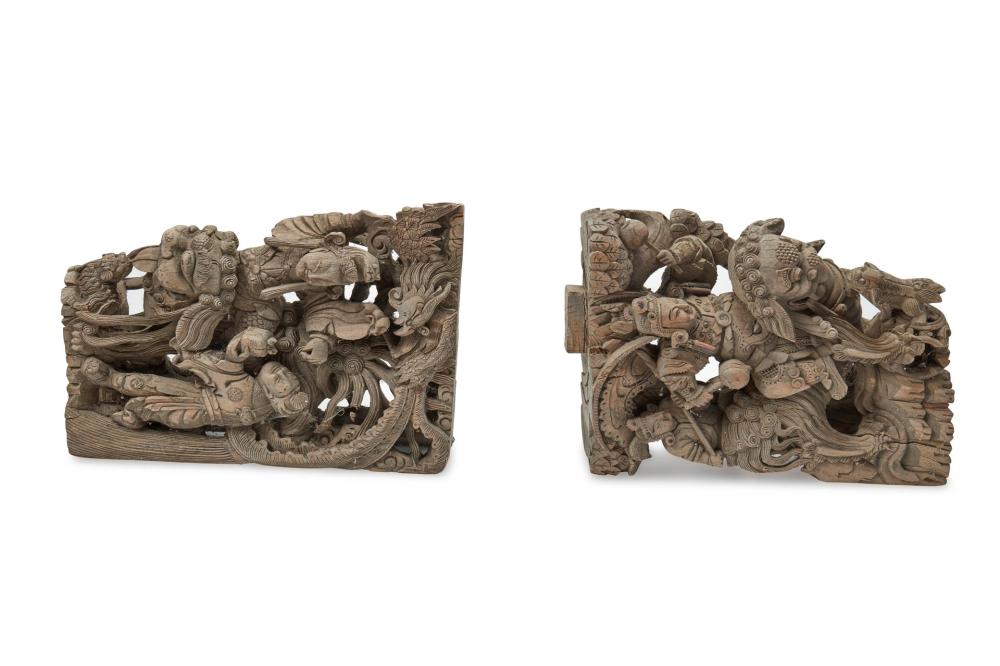 TWO CHINESE CARVED WOOD ARCHITECTURAL 3444e2