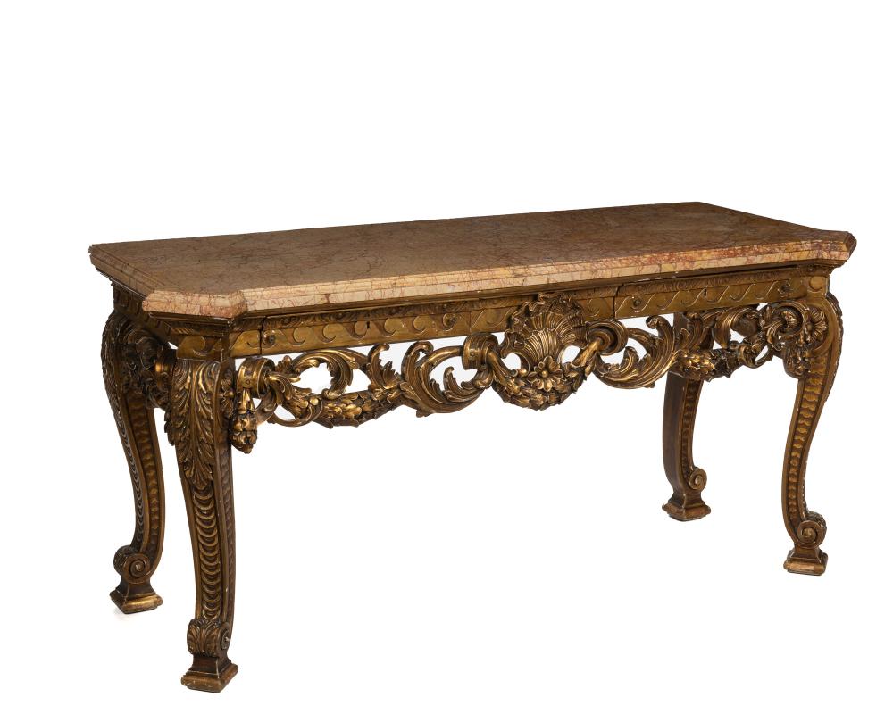 AN ITALIAN CARVED GILTWOOD CONSOLE