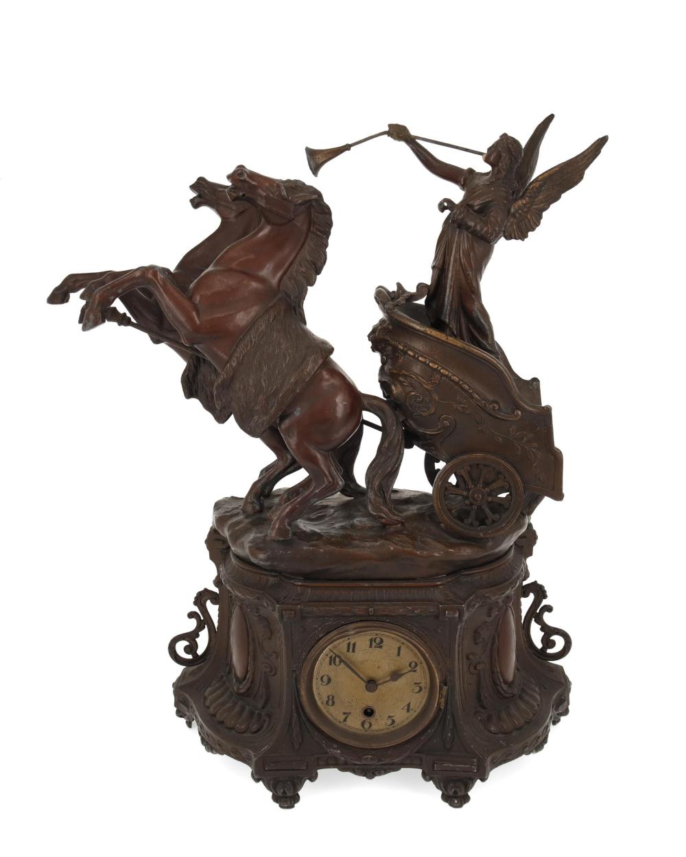 A SPELTER FIGURAL MANTLE CLOCKA 344585