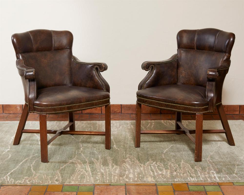A PAIR OF LEATHER BANKER'S CHAIRSA
