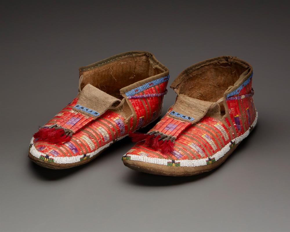 A PAIR OF SIOUX BEADED AND QUILLED