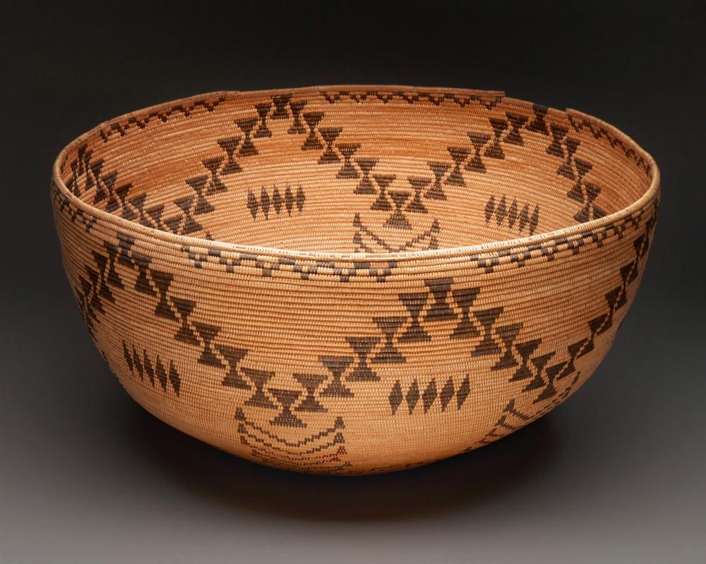 A LARGE POLYCHROME WASHOE MUSH BOWL