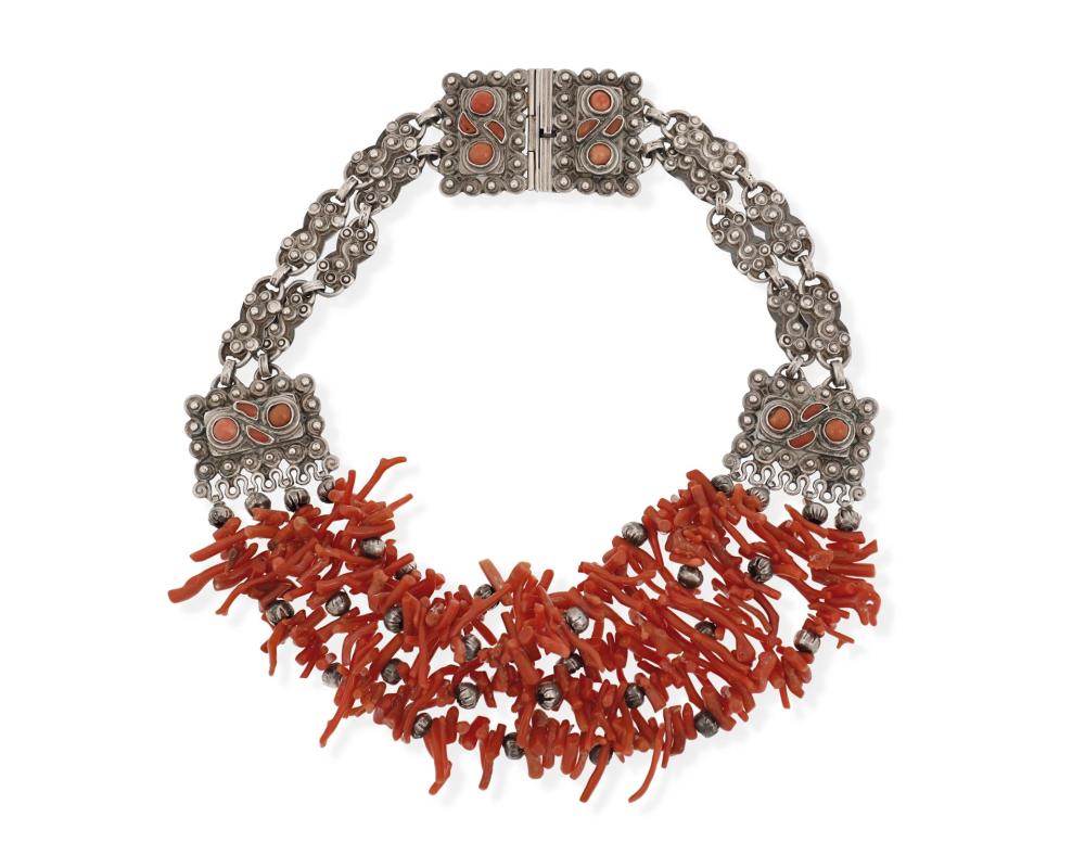 A MATL SILVER AND CORAL NECKLACEA