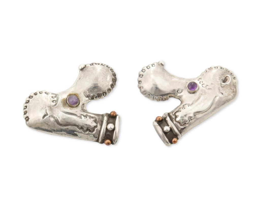 TWO HUBERT HARMON SILVER AND AMETHYST