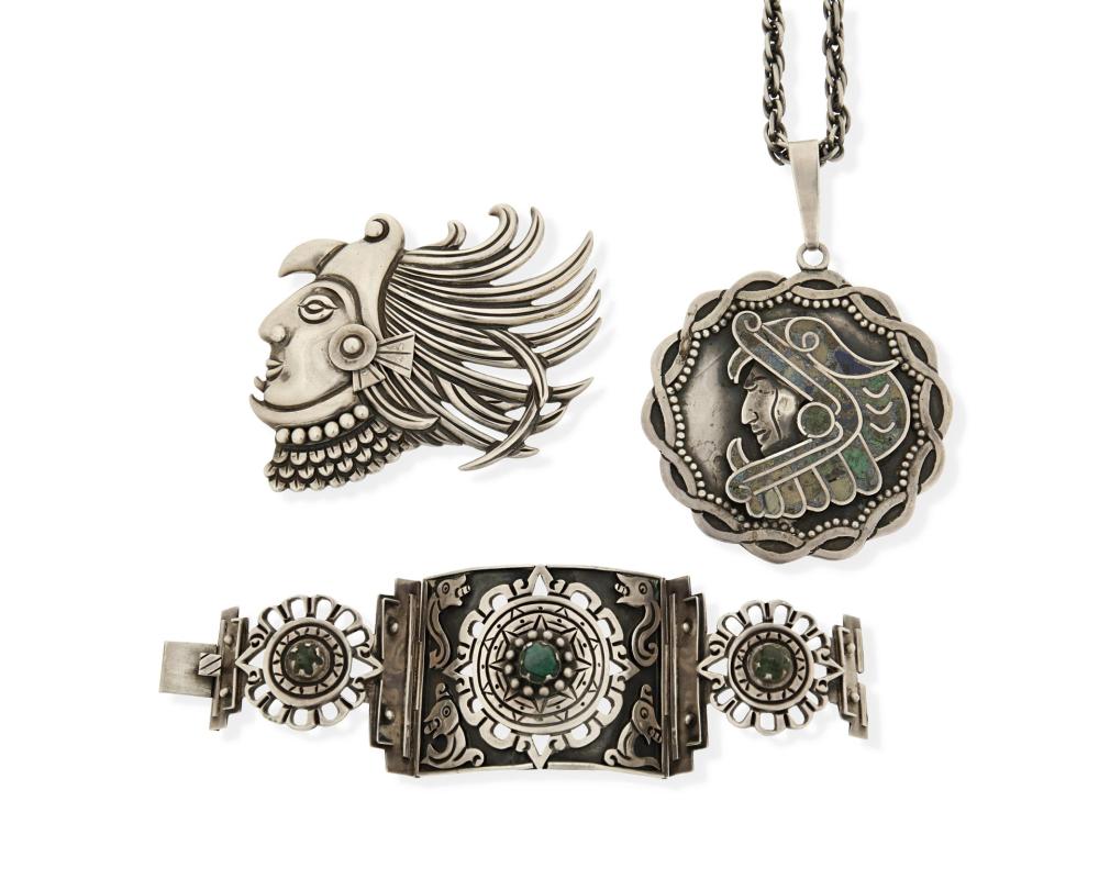 A GROUP OF MEXICAN SILVER JEWELRYA