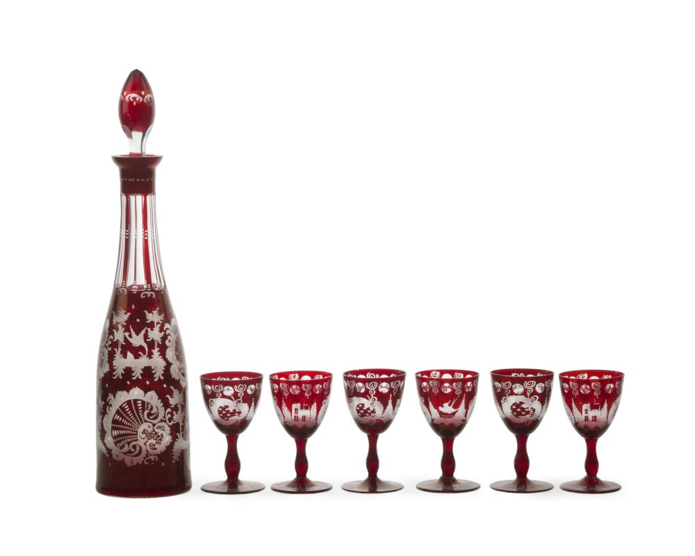 A BOHEMIAN ART GLASS LIQUEUR SETA