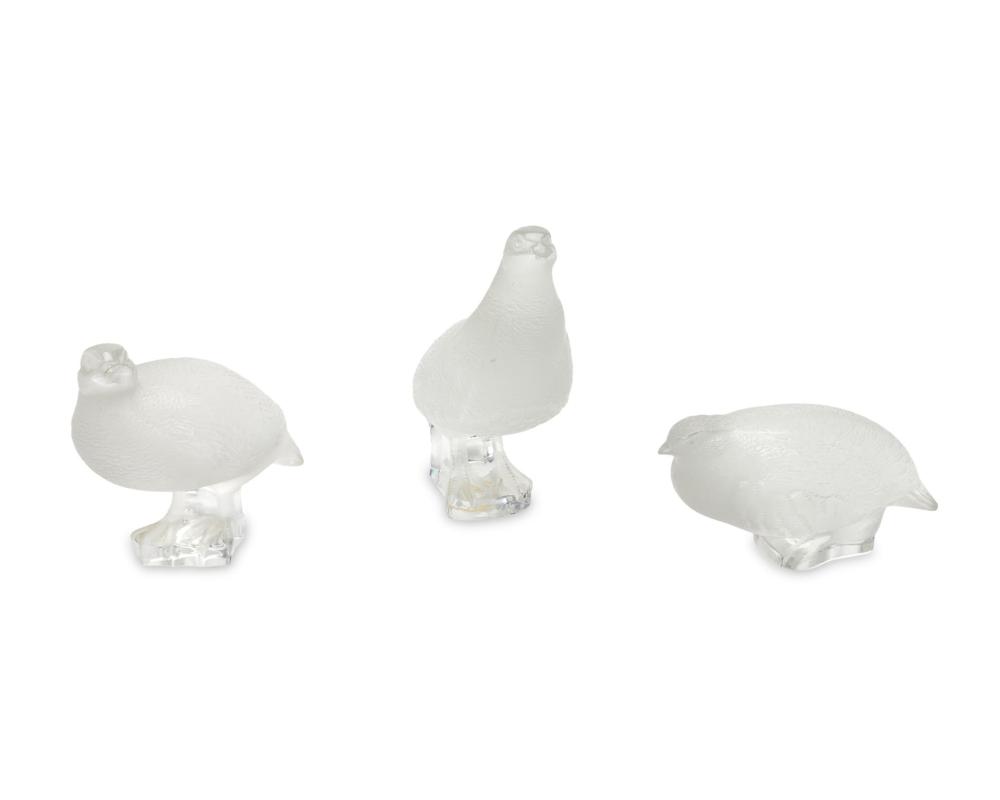 THREE LALIQUE CRYSTAL "PERDRIX"