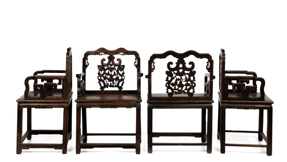 FOUR CHINESE CARVED WOOD ARMCHAIRSFour 344a3d