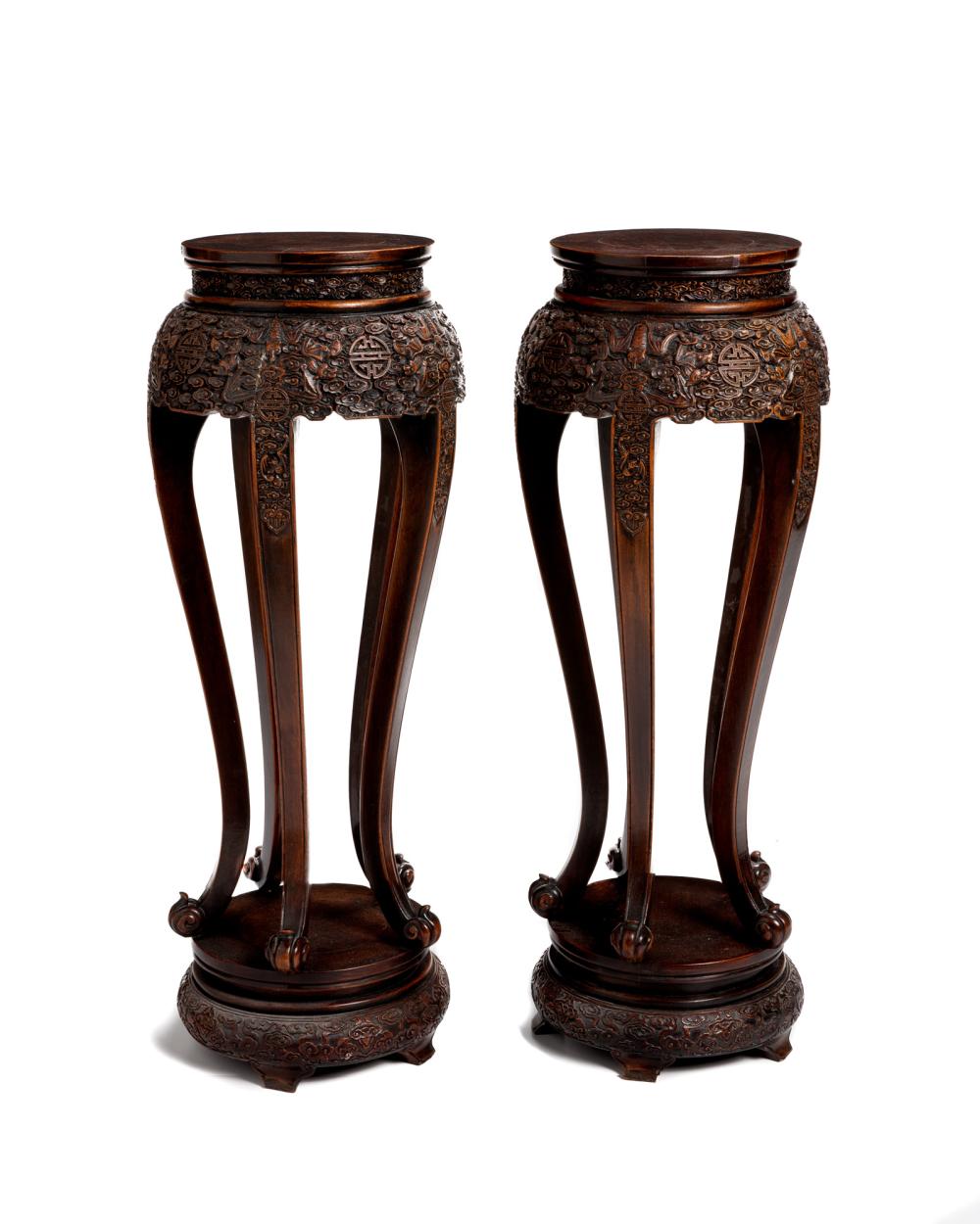 A PAIR OF CHINESE CARVED HARDWOOD