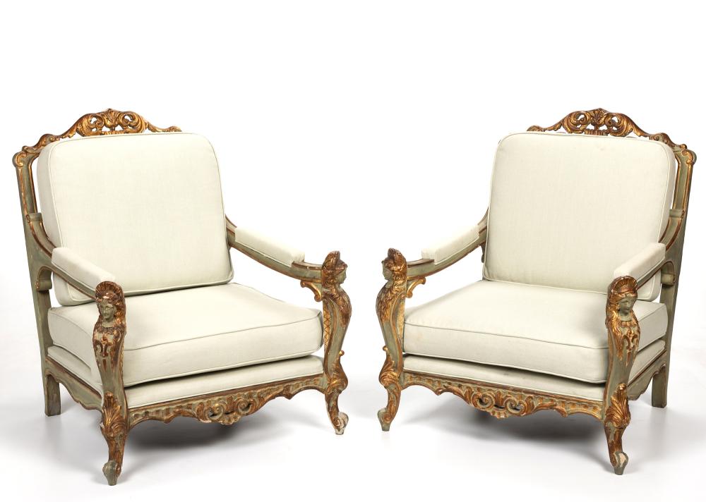 A PAIR OF ITALIAN CARVED WOOD ARMCHAIRSA 344a99