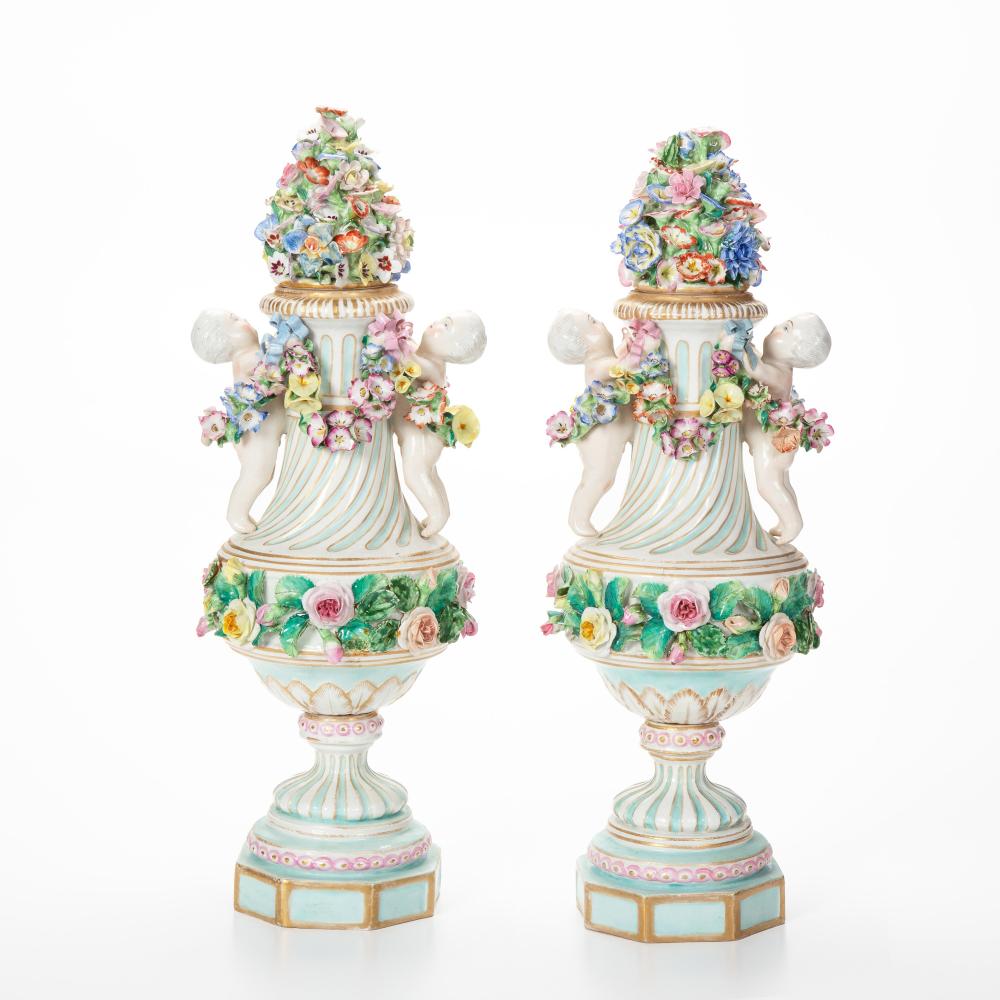 A PAIR OF MEISSEN STYLE RELIEF DECORATED 344ab3