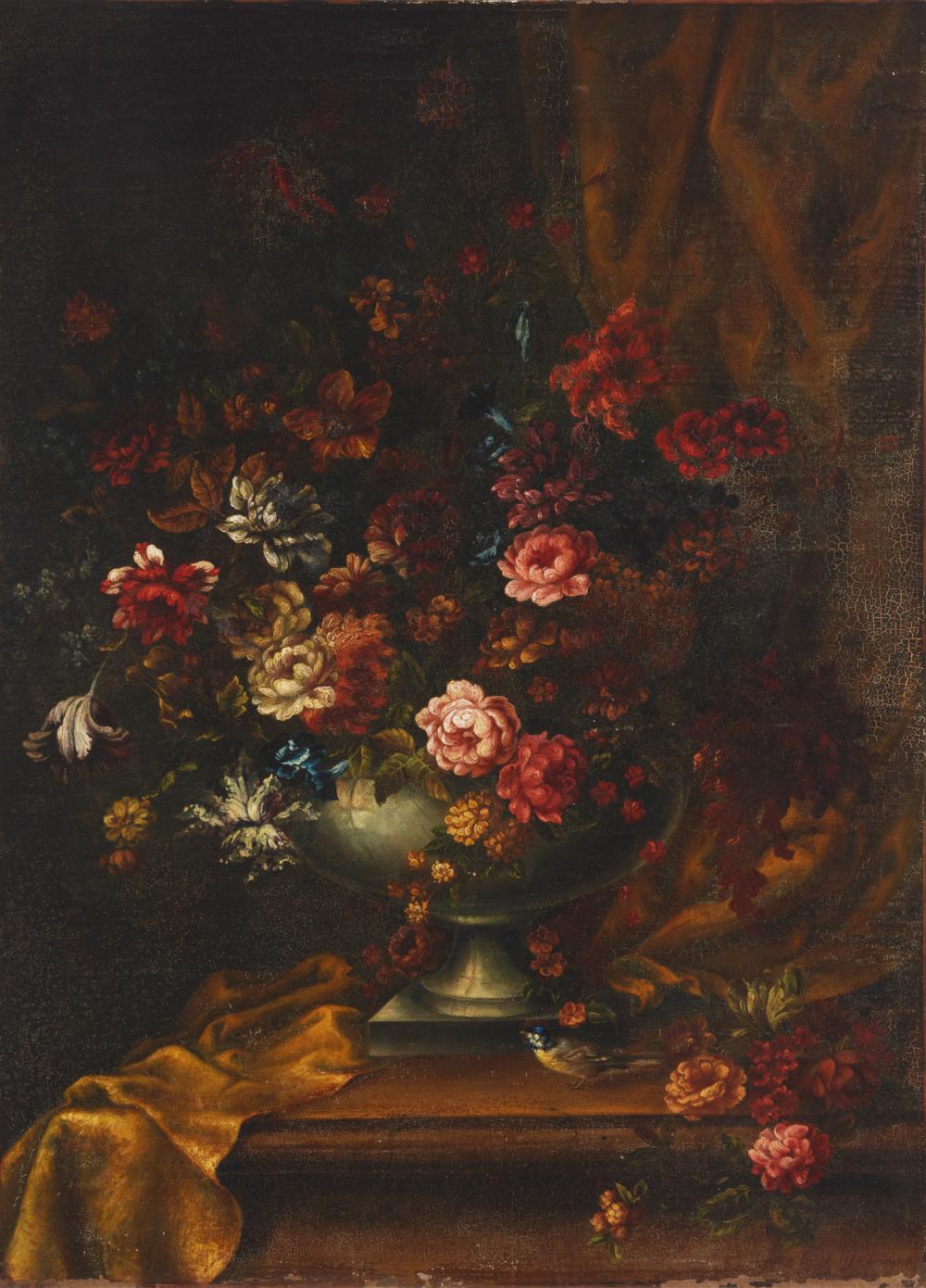 FLORAL STILL LIFE WITH BIRDFloral