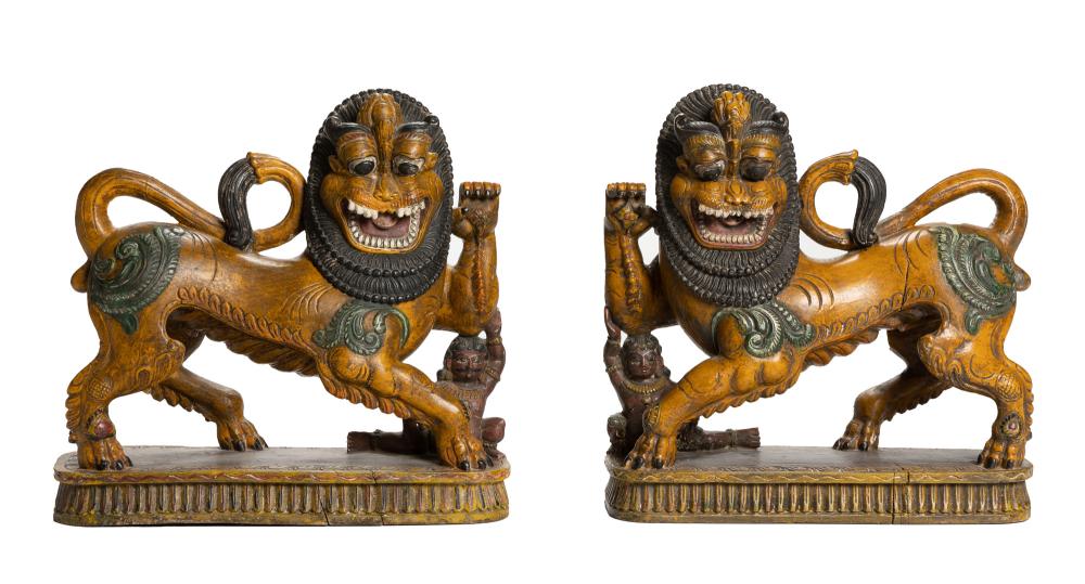 A PAIR OF SOUTH ASIAN CARVED WOOD