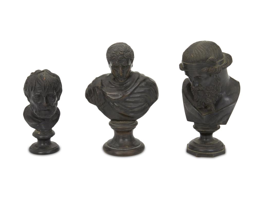 THREE DIMINUTIVE PATINATED BRONZE