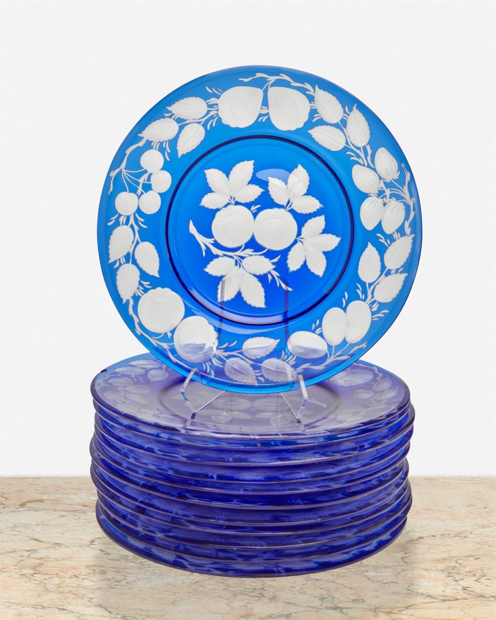 TWELVE PAIRPOINT COBALT BLUE ART GLASS