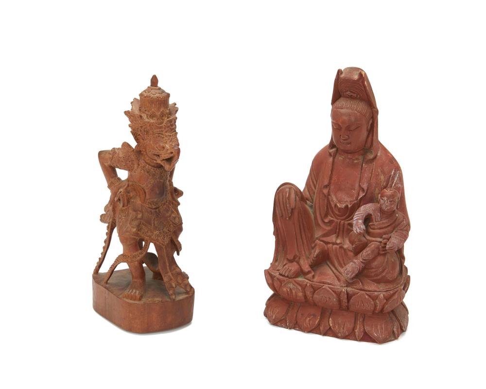 TWO ASIAN CARVED WOOD FIGURESTwo Asian