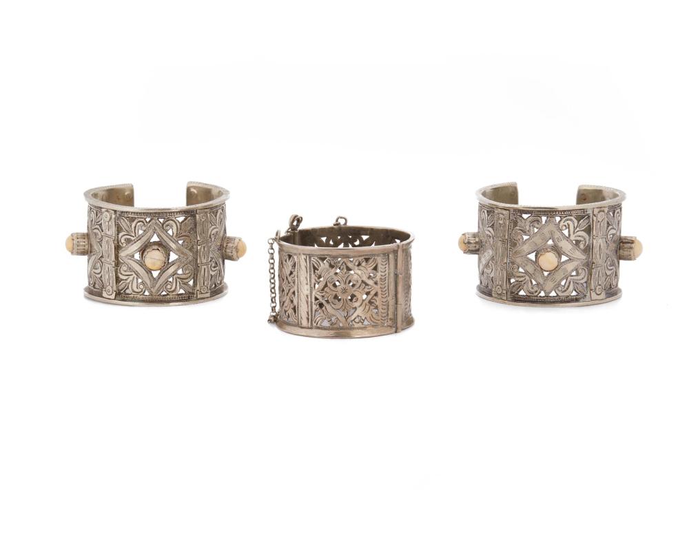 THREE NORTH AFRICAN SILVER BRACELETSThree