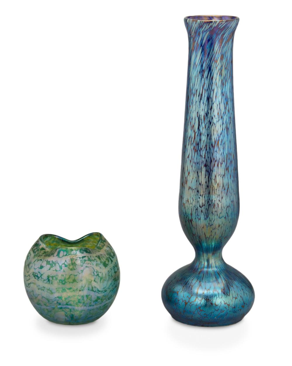 TWO LOETZ-STYLE ART GLASS VASESTwo