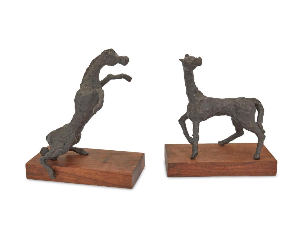 A PAIR OF BRONZE BRUTALIST-STYLE