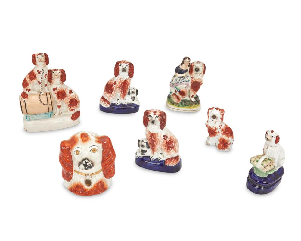 SEVEN STAFFORDSHIRE CERAMIC DOG 344cb3