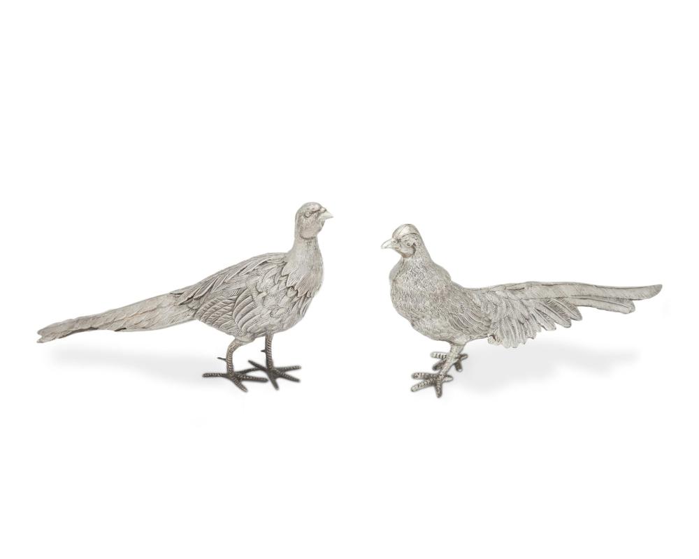 A PAIR OF SPANISH SILVER PHEASANTSA