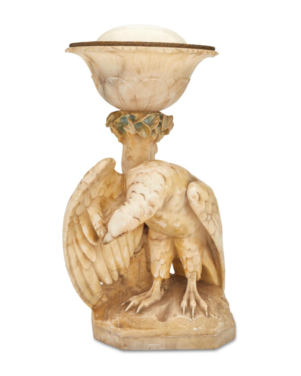 A GERMAN CARVED ALABASTER EAGLE LAMPA