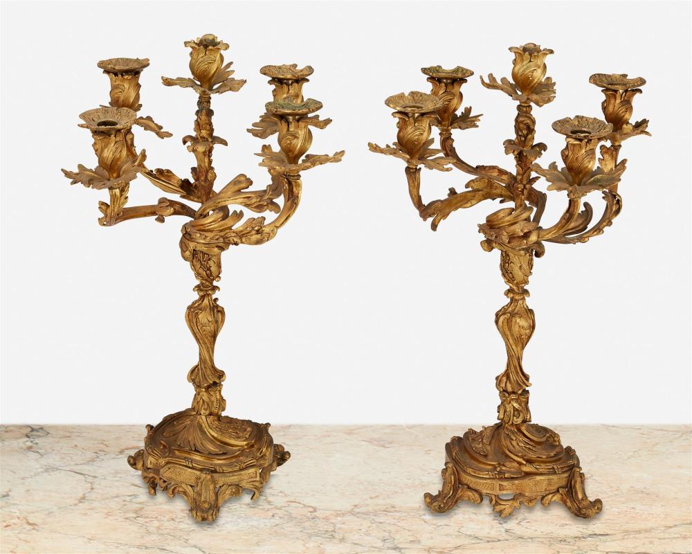 A PAIR OF GILT-BRONZE CANDELABRAA