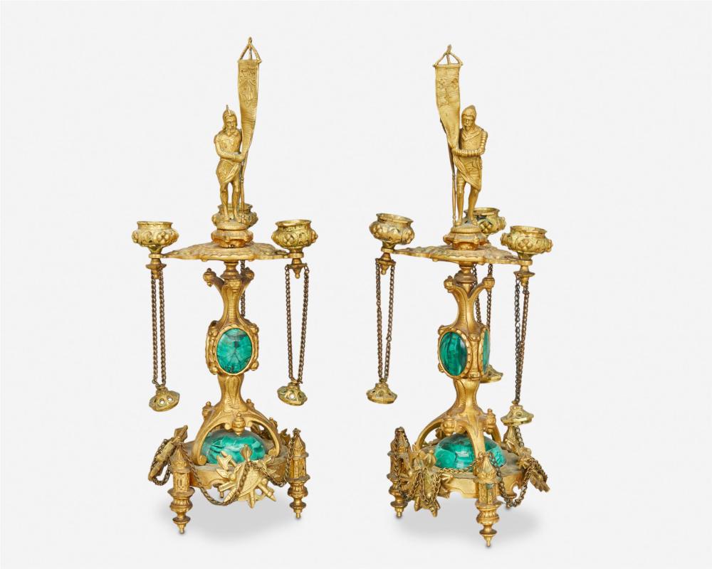 A PAIR OF GILT BRONZE AND MALACHITE 344e56