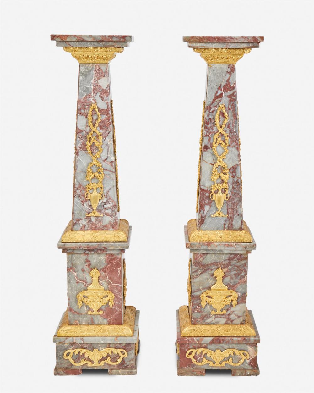 A PAIR OF GILT-BRONZE AND MARBLE