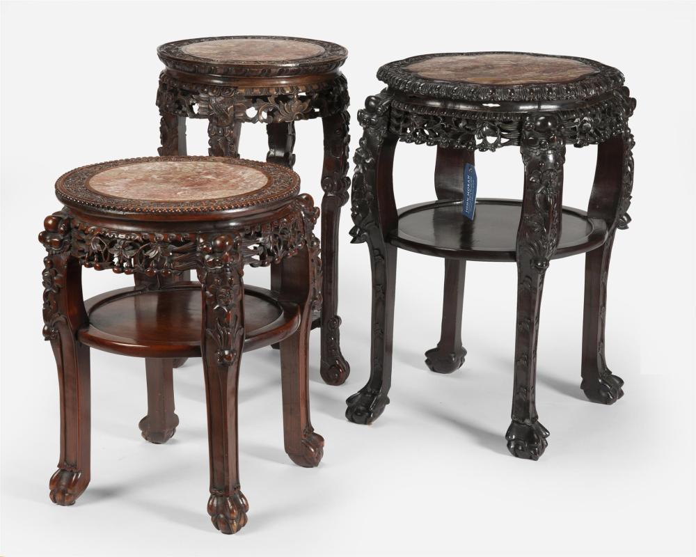 THREE CHINESE CARVED HARDWOOD OCCASIONAL