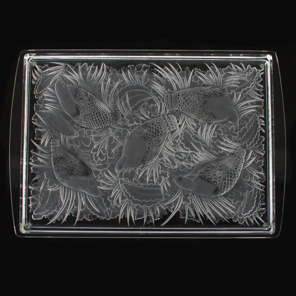 LALIQUE FRANCE PERDRIX PLATEAU 345129