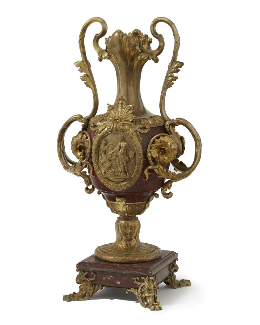 A FRENCH GILT-BRONZE ROUGE MARBLE