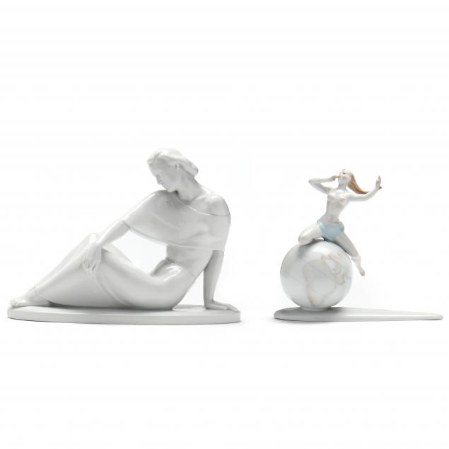 TWO HEREND ART DECO FIGURINES The